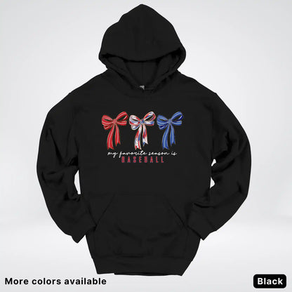 My Favorite Season Is Baseball – Red White Blue Bow Graphic Hoodie