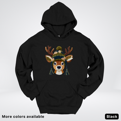 Cozy Winter Reindeer Hook Yard Faux Texture - Hoodie