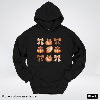 Football Coquette Ribbon Bow Plaid Pumpkin Fall - Hoodie
