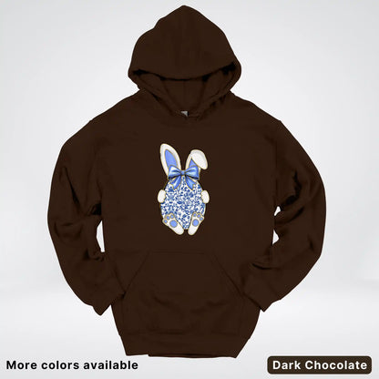 Blue Toile Easter Bunny – Porcelain Bow Bunny Spring Graphic - Hoodie