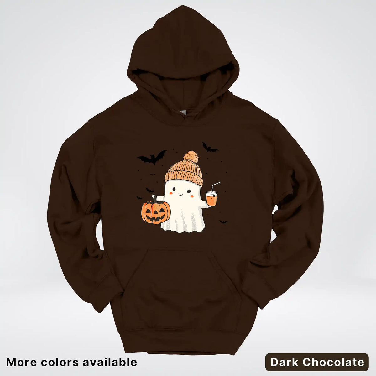 Cute Fall Ghost with Pumpkin And Bats Hoodie