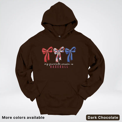 My Favorite Season Is Baseball – Red White Blue Bow Graphic Hoodie