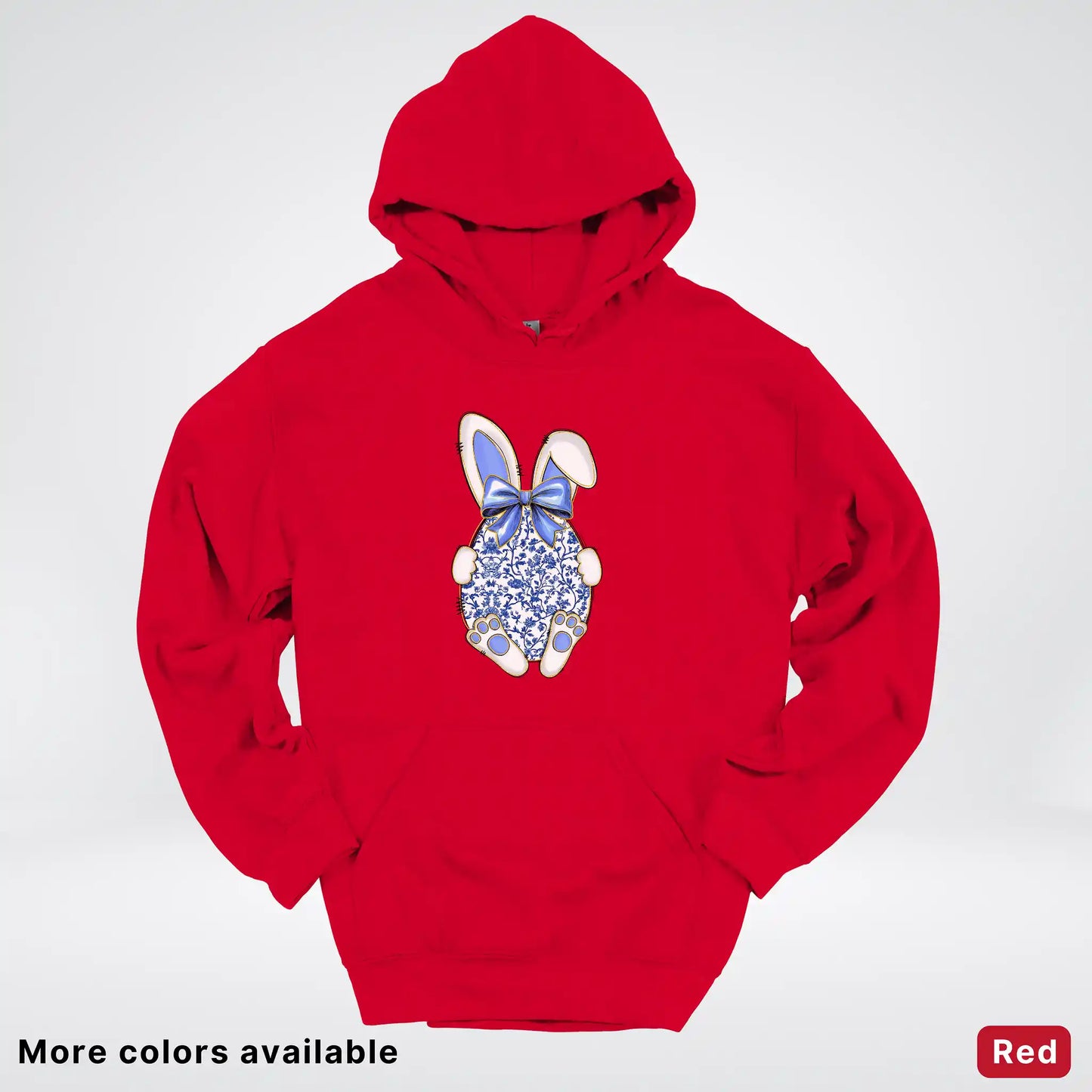 Blue Toile Easter Bunny – Porcelain Bow Bunny Spring Graphic - Hoodie