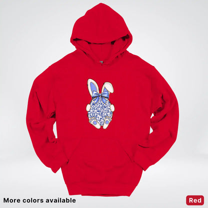 Blue Toile Easter Bunny – Porcelain Bow Bunny Spring Graphic - Hoodie