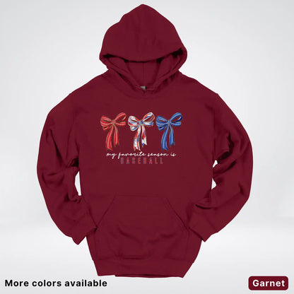 My Favorite Season Is Baseball – Red White Blue Bow Graphic Hoodie