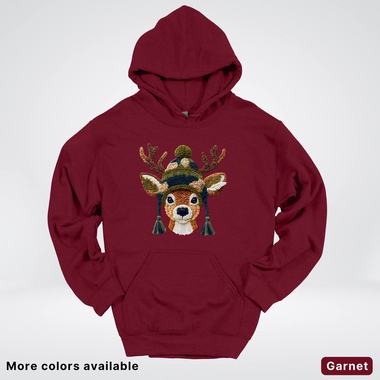 Cozy Winter Reindeer Hook Yard Faux Texture - Hoodie