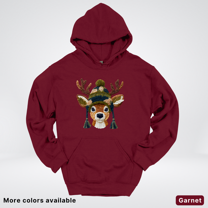 Cozy Winter Reindeer Hook Yard Faux Texture - Hoodie