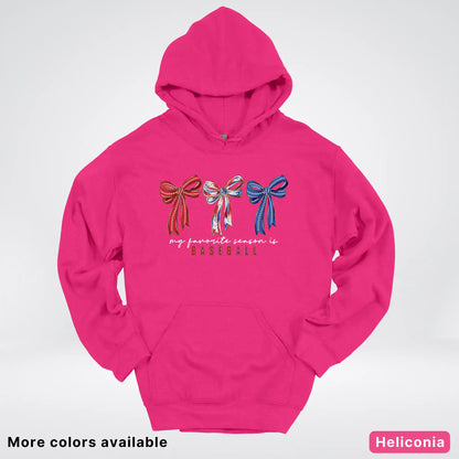 My Favorite Season Is Baseball – Red White Blue Bow Graphic Hoodie