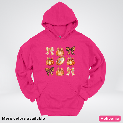 Football Coquette Ribbon Bow Plaid Pumpkin Fall - Hoodie