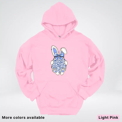 Blue Toile Easter Bunny – Porcelain Bow Bunny Spring Graphic - Hoodie