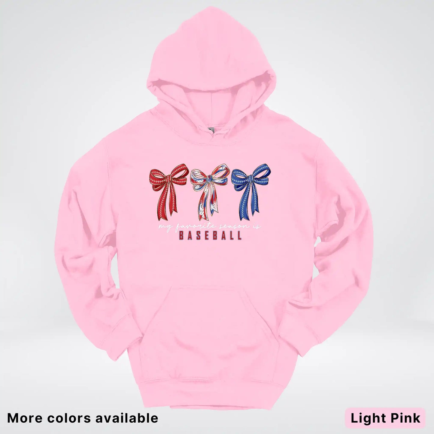 My Favorite Season Is Baseball – Red White Blue Bow Graphic Hoodie