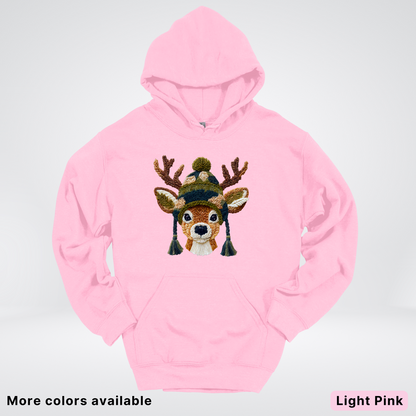 Cozy Winter Reindeer Hook Yard Faux Texture - Hoodie