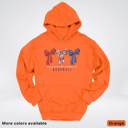 My Favorite Season Is Baseball – Red White Blue Bow Graphic Hoodie