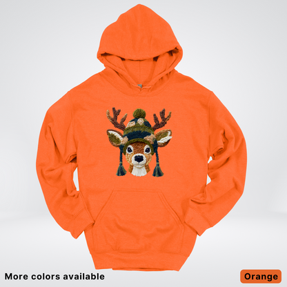 Cozy Winter Reindeer Hook Yard Faux Texture - Hoodie