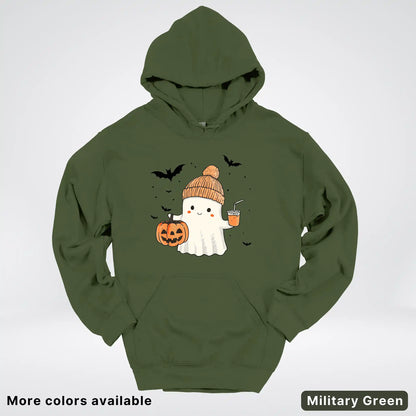 Cute Fall Ghost with Pumpkin And Bats Hoodie