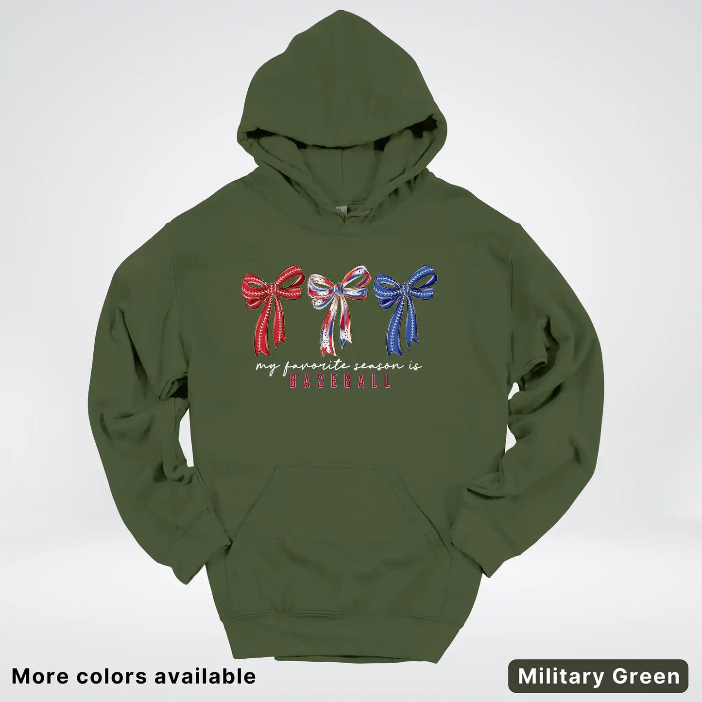 My Favorite Season Is Baseball – Red White Blue Bow Graphic Hoodie