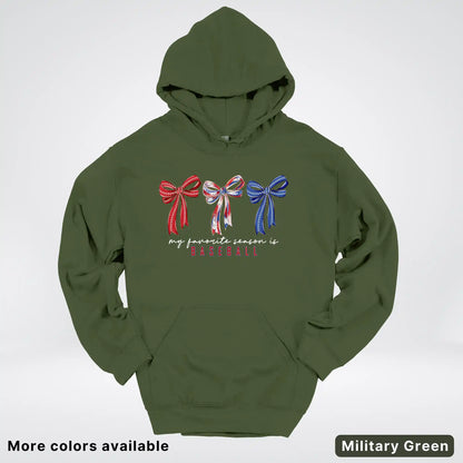 My Favorite Season Is Baseball – Red White Blue Bow Graphic Hoodie