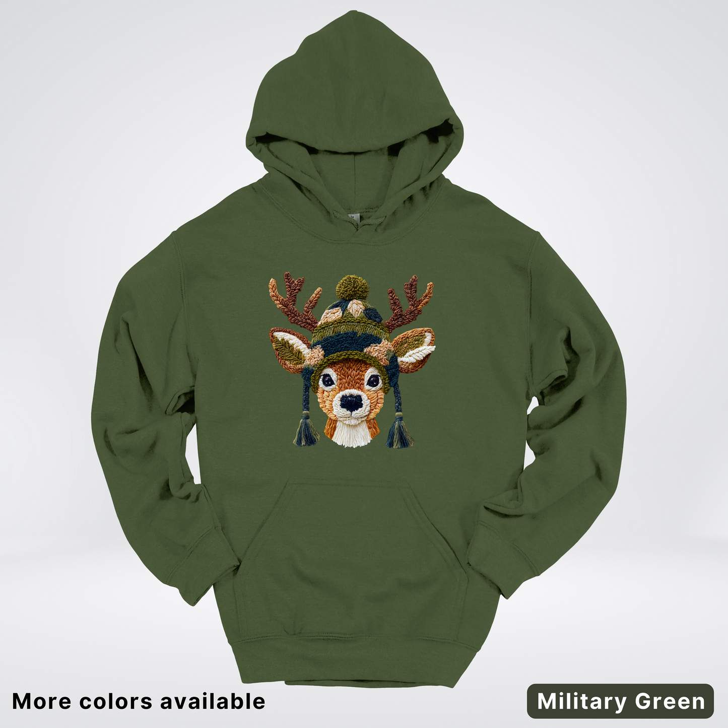 Cozy Winter Reindeer Hook Yard Faux Texture - Hoodie