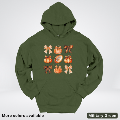 Football Coquette Ribbon Bow Plaid Pumpkin Fall - Hoodie