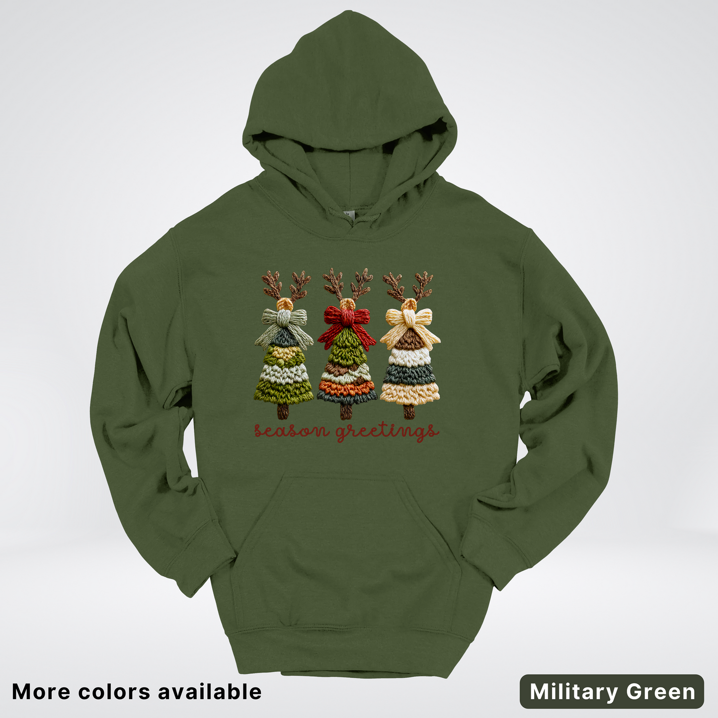 Season Greetings Reindeer Trees Hook Yard Faux - Hoodie