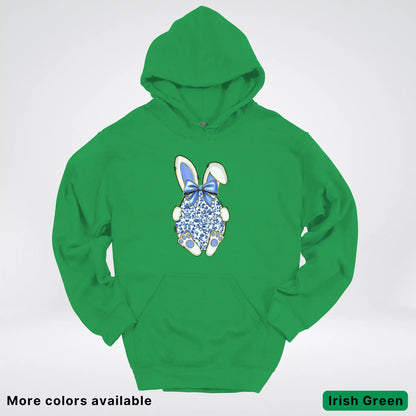 Blue Toile Easter Bunny – Porcelain Bow Bunny Spring Graphic - Hoodie