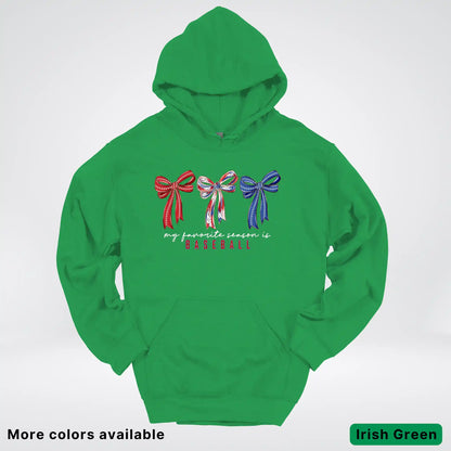 My Favorite Season Is Baseball – Red White Blue Bow Graphic Hoodie