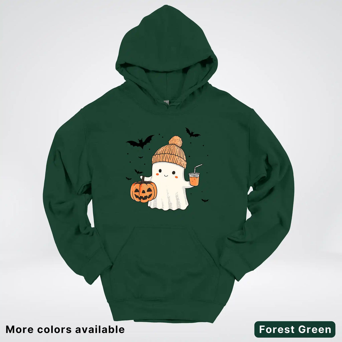 Cute Fall Ghost with Pumpkin And Bats Hoodie