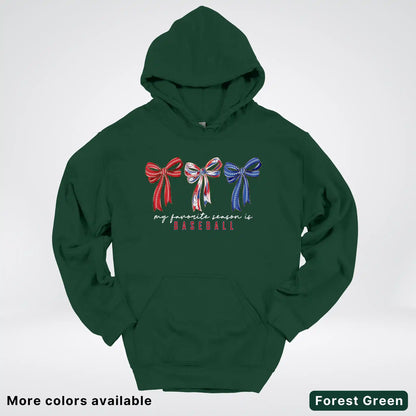 My Favorite Season Is Baseball – Red White Blue Bow Graphic Hoodie