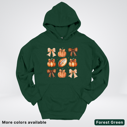 Football Coquette Ribbon Bow Plaid Pumpkin Fall - Hoodie