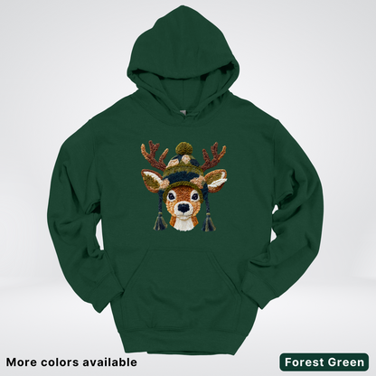 Cozy Winter Reindeer Hook Yard Faux Texture - Hoodie