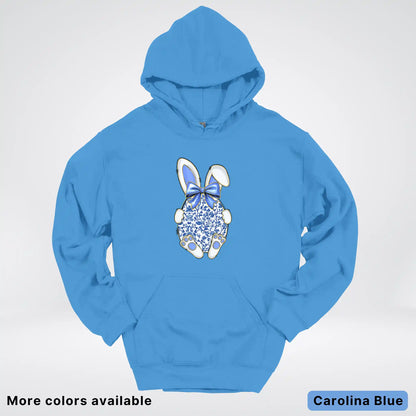 Blue Toile Easter Bunny – Porcelain Bow Bunny Spring Graphic - Hoodie