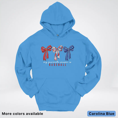 My Favorite Season Is Baseball – Red White Blue Bow Graphic Hoodie
