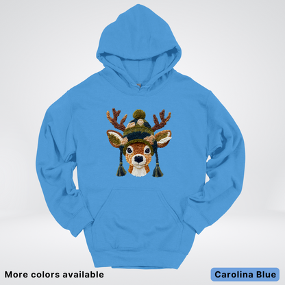 Cozy Winter Reindeer Hook Yard Faux Texture - Hoodie
