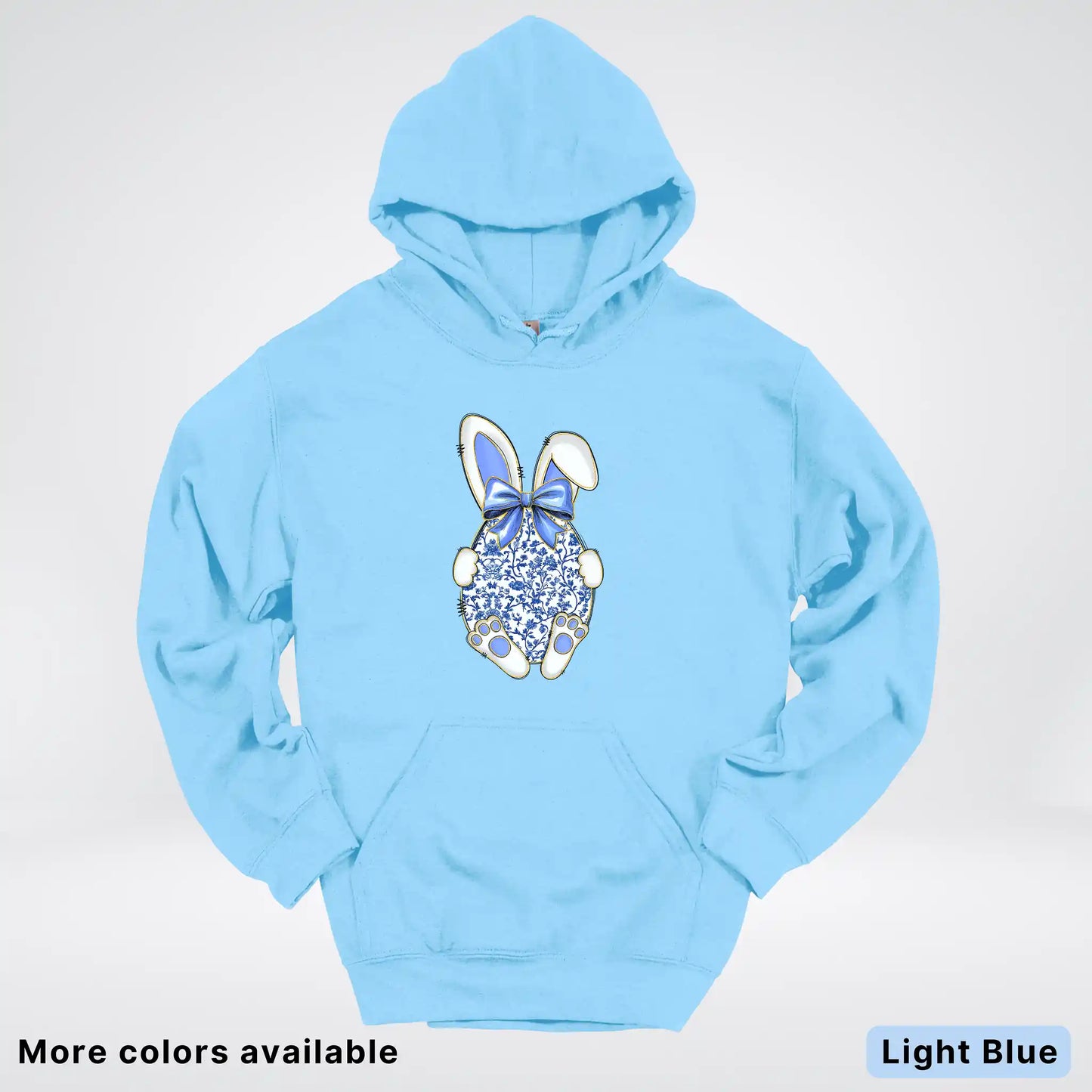 Blue Toile Easter Bunny – Porcelain Bow Bunny Spring Graphic - Hoodie