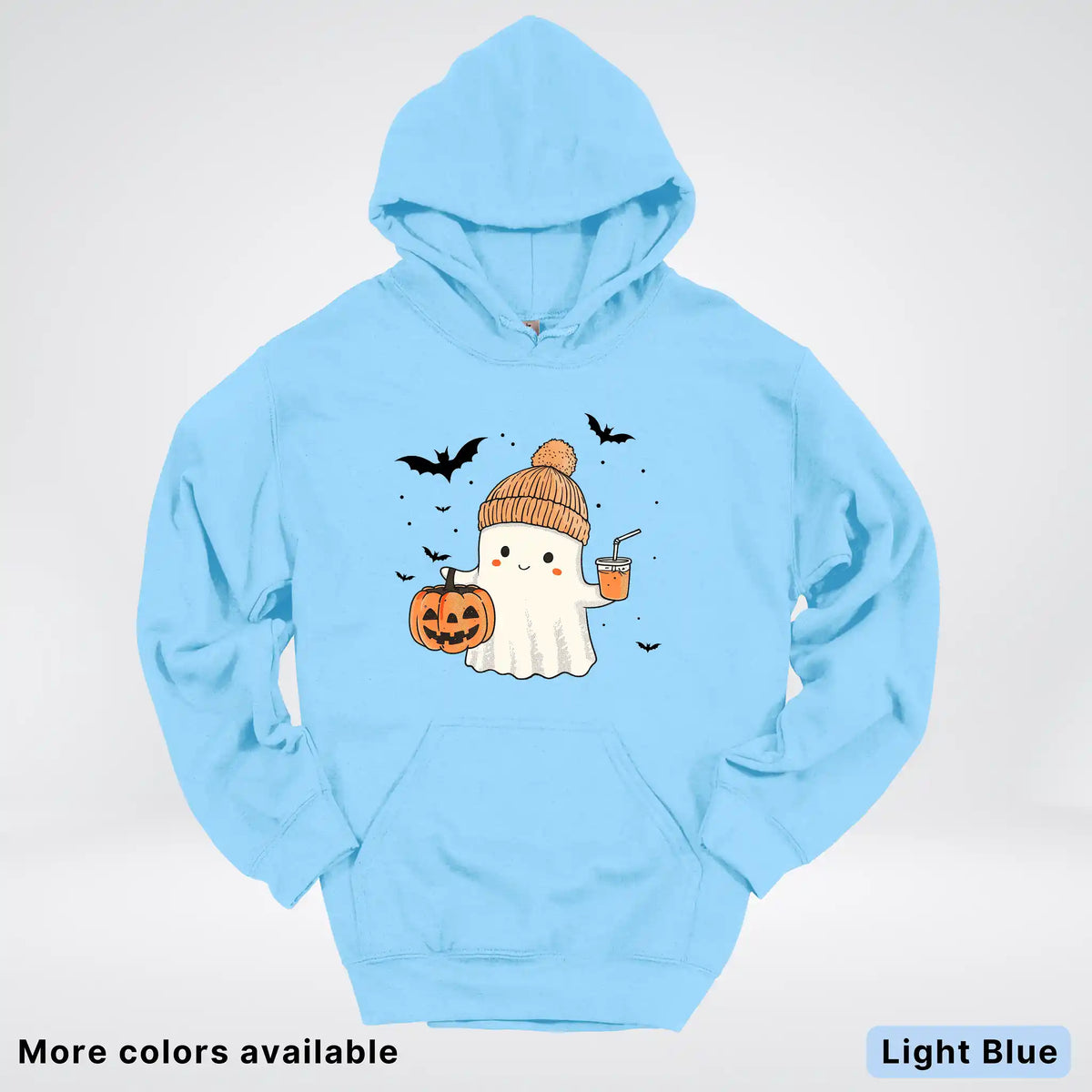 Cute Fall Ghost with Pumpkin And Bats Hoodie