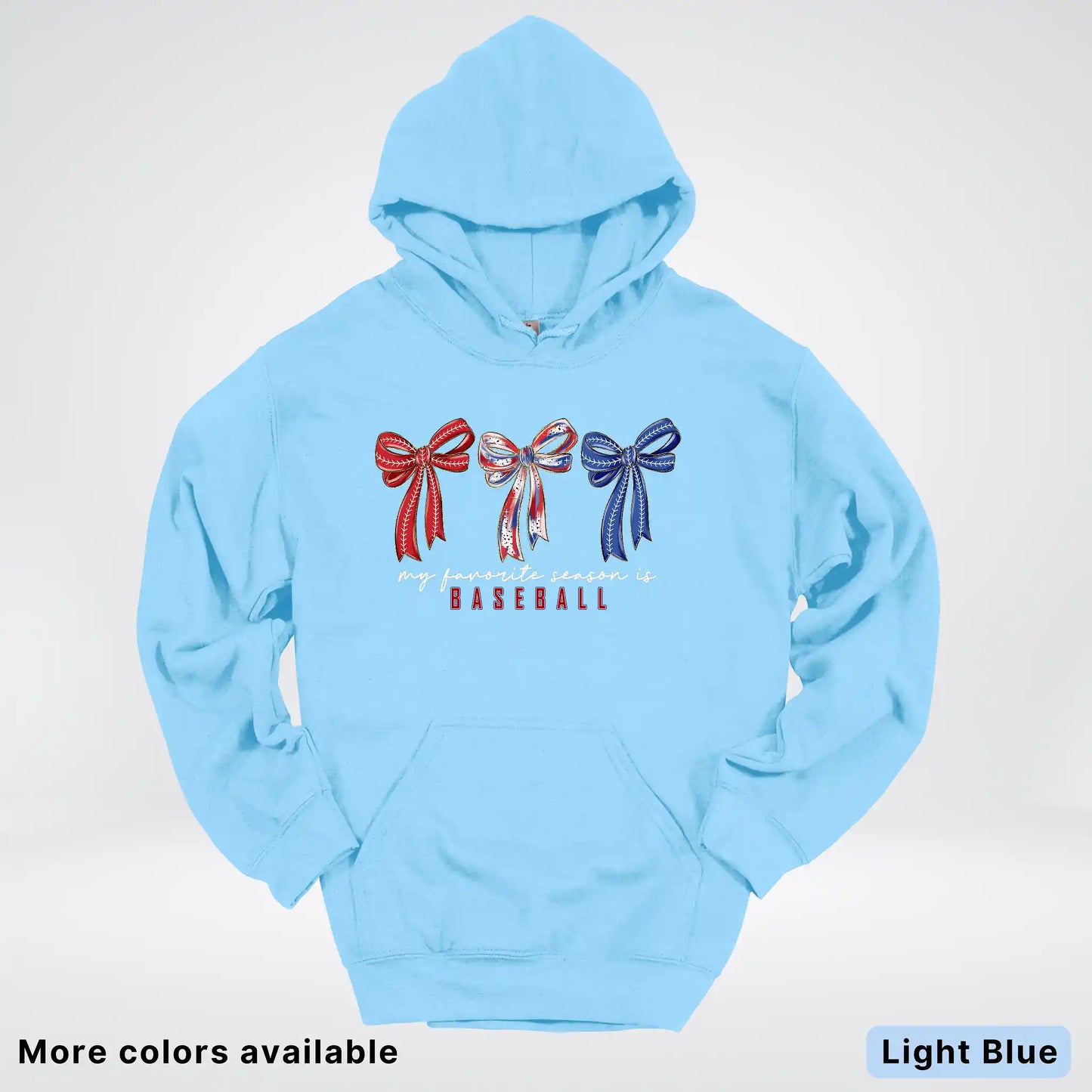 My Favorite Season Is Baseball – Red White Blue Bow Graphic Hoodie