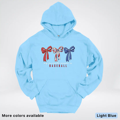 My Favorite Season Is Baseball – Red White Blue Bow Graphic Hoodie