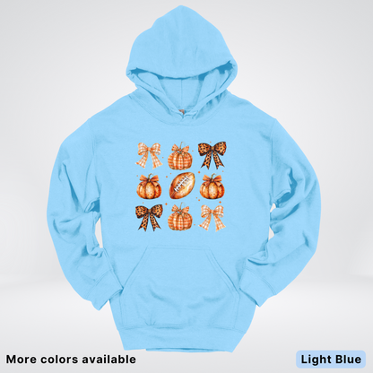 Football Coquette Ribbon Bow Plaid Pumpkin Fall - Hoodie