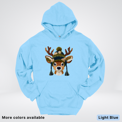 Cozy Winter Reindeer Hook Yard Faux Texture - Hoodie