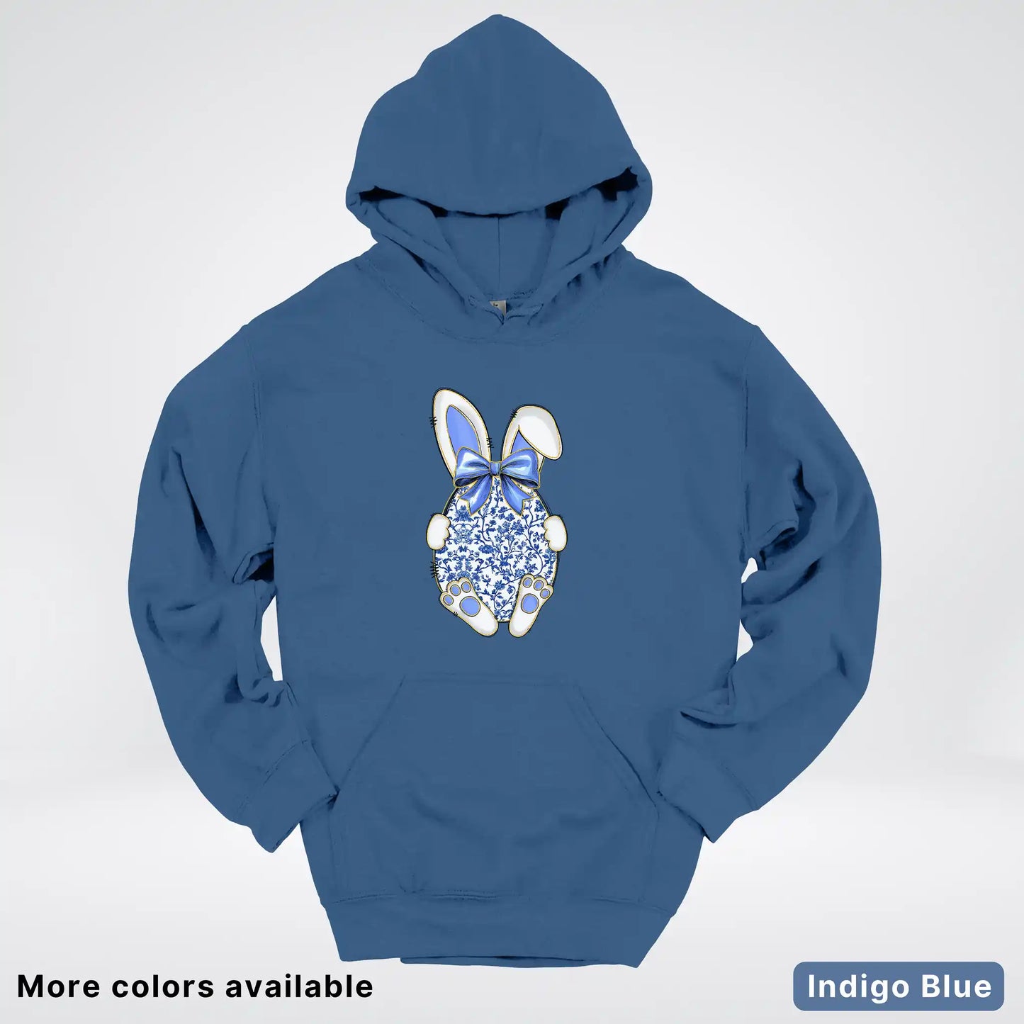 Blue Toile Easter Bunny – Porcelain Bow Bunny Spring Graphic - Hoodie