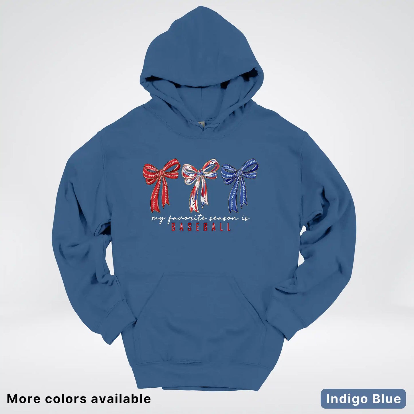 My Favorite Season Is Baseball – Red White Blue Bow Graphic Hoodie