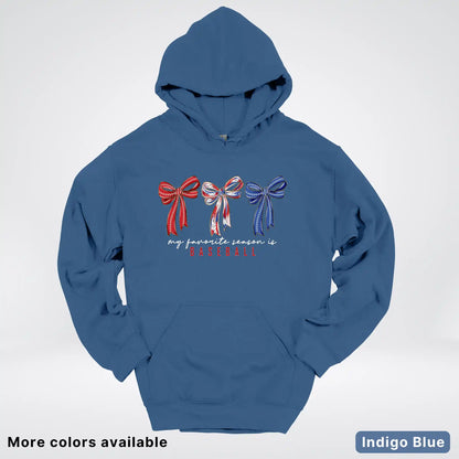 My Favorite Season Is Baseball – Red White Blue Bow Graphic Hoodie