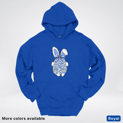 Blue Toile Easter Bunny – Porcelain Bow Bunny Spring Graphic - Hoodie