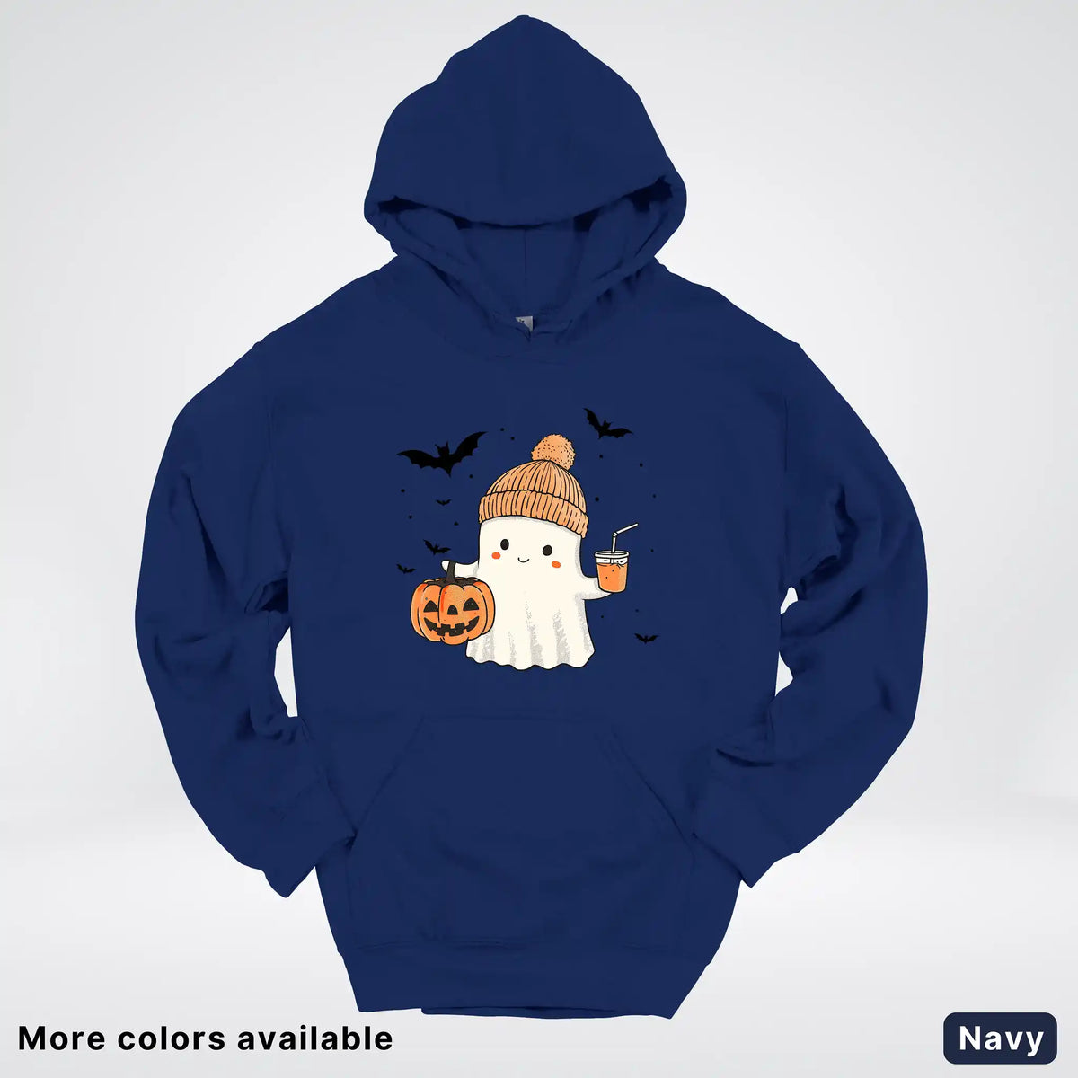 Cute Fall Ghost with Pumpkin And Bats Hoodie