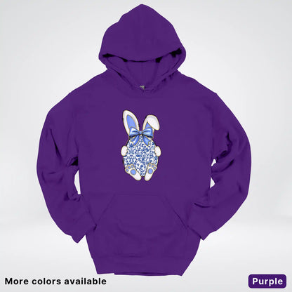 Blue Toile Easter Bunny – Porcelain Bow Bunny Spring Graphic - Hoodie