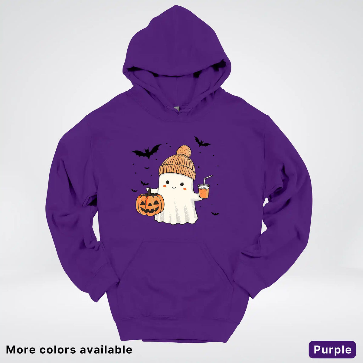 Cute Fall Ghost with Pumpkin And Bats Hoodie