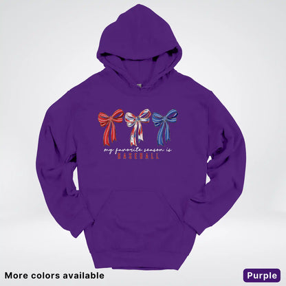 My Favorite Season Is Baseball – Red White Blue Bow Graphic Hoodie