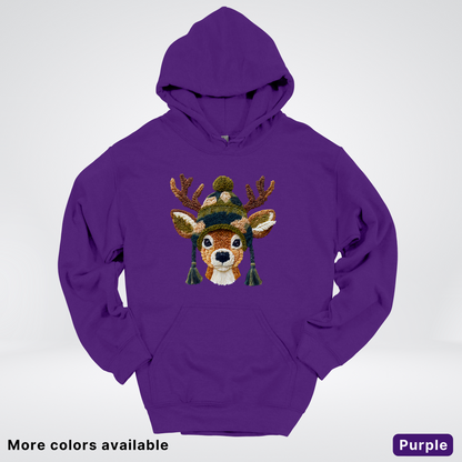 Cozy Winter Reindeer Hook Yard Faux Texture - Hoodie