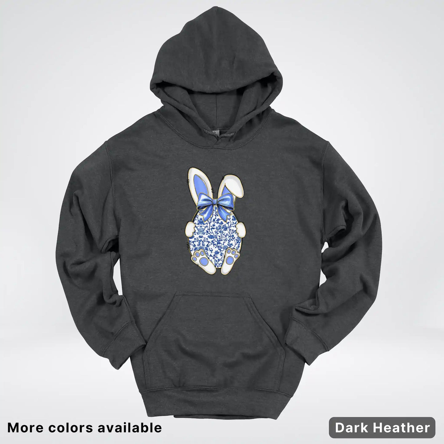 Blue Toile Easter Bunny – Porcelain Bow Bunny Spring Graphic - Hoodie