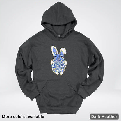Blue Toile Easter Bunny – Porcelain Bow Bunny Spring Graphic - Hoodie